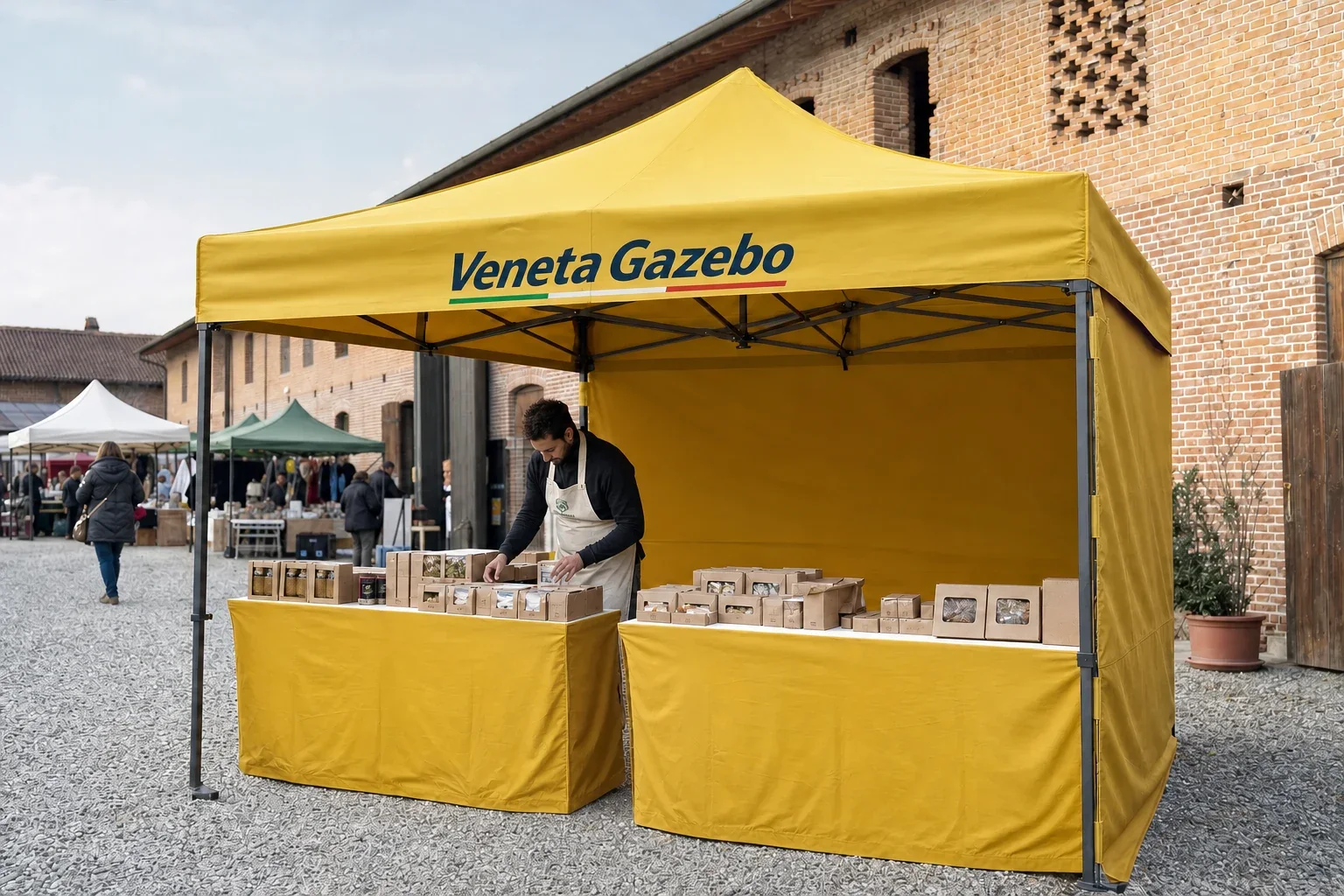 Gazebo da lavoro con fronte aperto per banco al mercato
